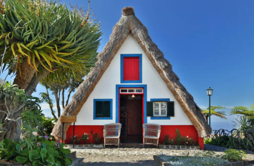 Front of a traditional cottage in Santana (Madeira, Portugal)